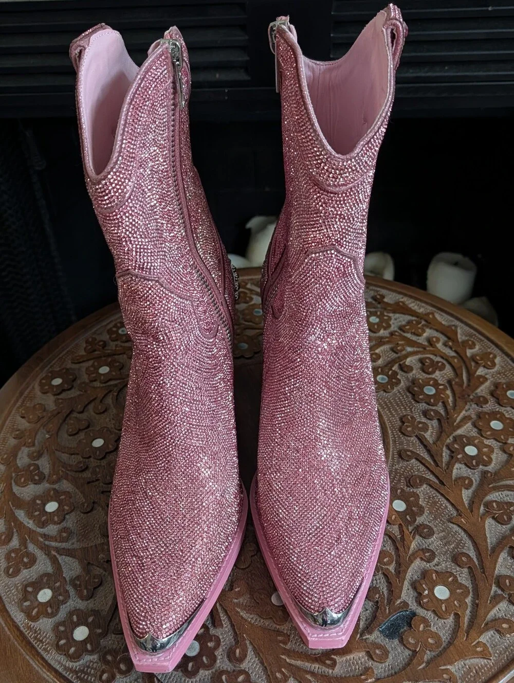 Club Exx Dolls Kill Pink Rhinestone Glitter Western Cowboy Boots Pointed Toe 11M